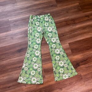 Green Floral Bell-Bottom Pants